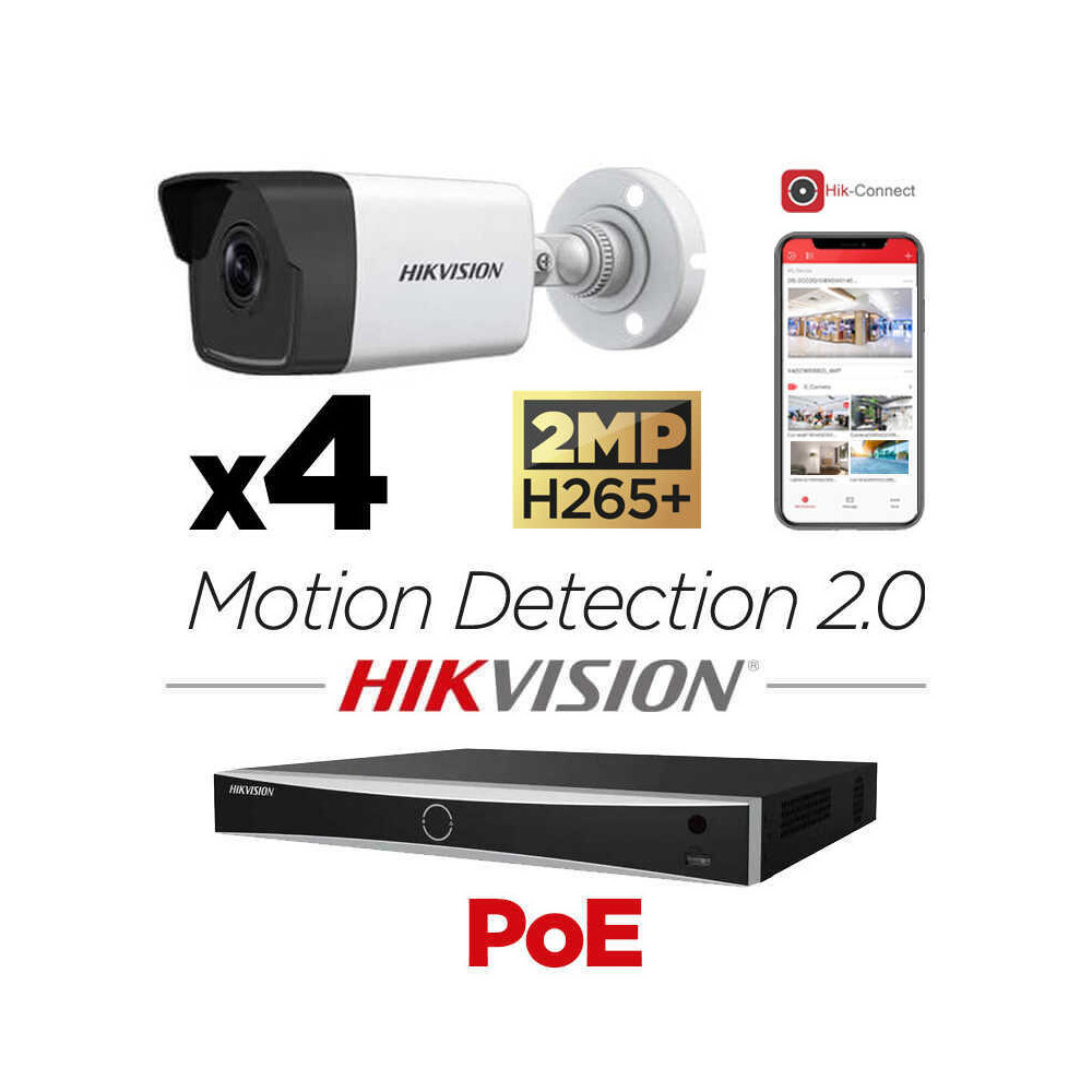 Kit 4 caméras de surveillance Exterieur 2Mp Hikvision - Bas Prix